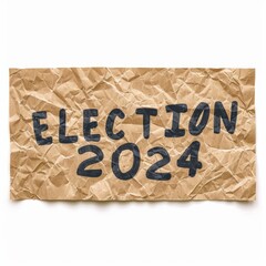 Election 2024 written text on crumpled kraft paper.