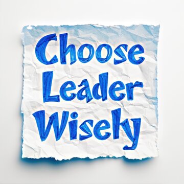 Blue text of Choose Leader Wisely on white crumpled paper.