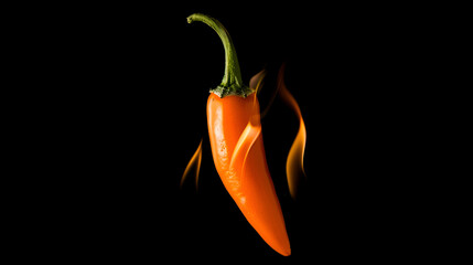 Red hot chili pepper burns on black background,Very hot chili pepper in flames,Hot chili pepper on fire background, closeup. concept of cooking