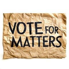 Concept words Vote for Matters written on crumpled brown note paper.