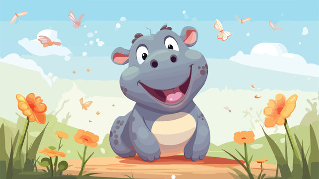 Cute hippo is happy vector 2d flat cartoon vactor i