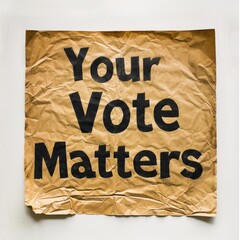 Concept words Your Vote Matters written on crumpled brown note paper.