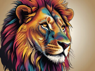 Fototapeta premium A Unique, Colorful Face Drawing for T-Shirt Design vector illustrations. Spectrum-spotted lion fierce beauty with white backround