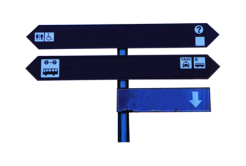 Dark brown wooden track pointer or station isolated on cut out PNG or transparent background. collection of various empty wooden sign or symbol. Wooden signs provide directions for travelers to reach.