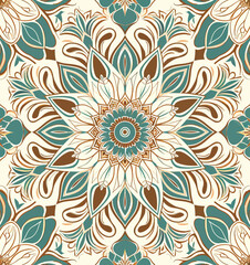 Fototapeta na wymiar a blue and brown flower pattern on a white background