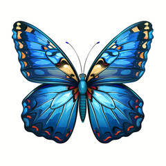 a blue butterfly with orange spots on its wings