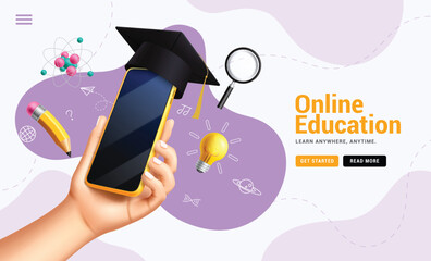 Online education vector design. Back to school mobile phone application with mobile phone element for online courses e learning and distance education concept. Vector illustration online education
