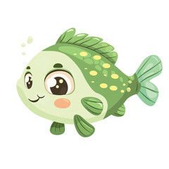 a green fish with yellow spots on it's face