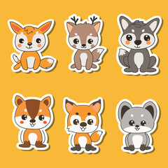 a set of four stickers of different animals