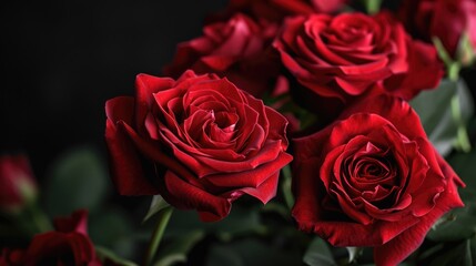 Fototapeta premium a lovely arrangement red roses that are in full bloom, exuding a sense of love, passion and romance.
