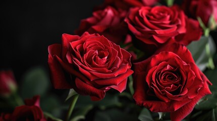  a lovely arrangement red roses that are in full bloom, exuding a sense of love, passion and romance.