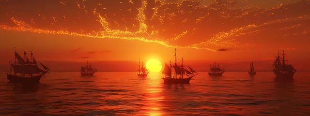 Gordijnen Voyage of Dusk: Navigating Through Sunset Seas © Manuel
