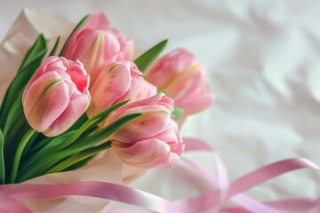  A Blooming beautiful bouquet of pink tulip flower gift.