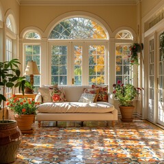 Classic Conservatory with Cream Daybed and Terracotta Tiles