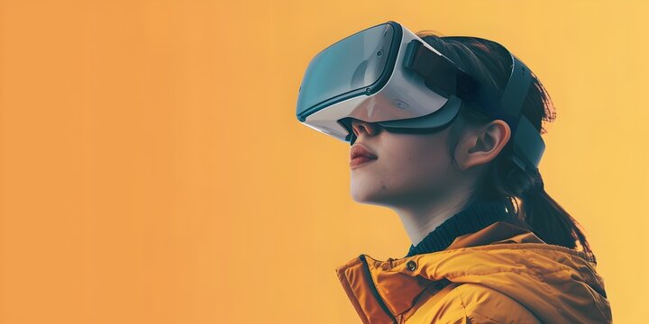 a student wearing a virtual reality headset deeply engaged in an immersive language learning experience