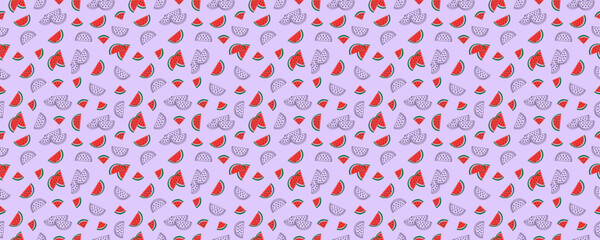 Seamless pattern. Creative summer pattern of watermelon pieces on an isolated background. Vector illustration