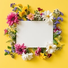 Different Colorful Flower filled frame Or a blank Invitation card and space for Message.