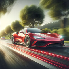 The Rapid Racer: A Red Sports Car’s High-Speed Chase on Open Roads