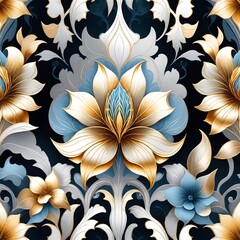 Golden flowers and leaves on black background