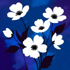 Blue purple background and white flowers