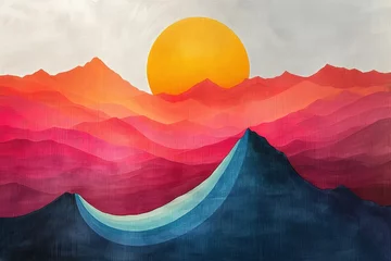 Foto op Plexiglas abstract oil painting that vividly depicts a sunrise over Mountains © Koplexs-Stock