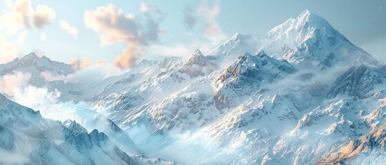 Snow-capped mountain detail, close up, crisp texture, soft morning light