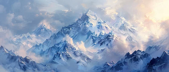 Foto op Canvas Snow-capped mountain detail, close up, crisp texture, soft morning light © Thanthara