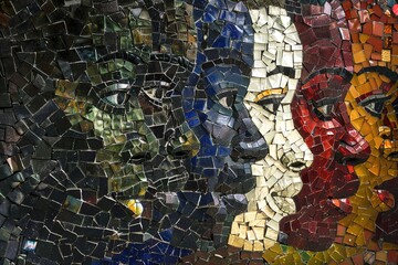 Mosaic Fragments: Small pieces of colored glass forming the flag, symbolizing the individual stories and contributions that make up Black history.