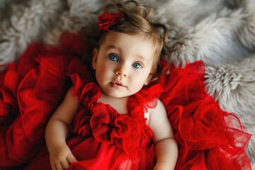 AdorabAdorable Baby Girl in a Red Dress Posing for a Photo.le little girl posing in background. Fictional Character Created by Generative AI.