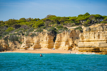 Coastal view of the beaches and caves in Algarve, Portugal.
