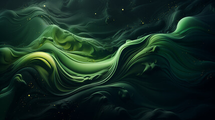 Dark abstract background. Flow of green paint with bubbles and lumps. Dark green liquid, abstract 3D background. AI generative - obrazy, fototapety, plakaty