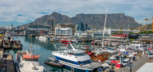 Busy dock in the waterfront of Cape Town, South Africa