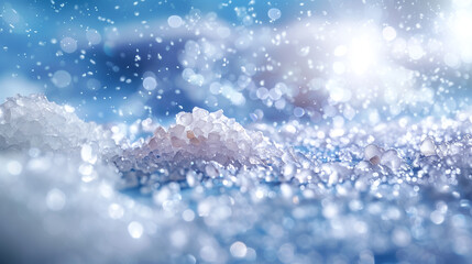 Background with sea salt. White crystals with reflections of light. Abstract background with bokeh effect. AI generative - obrazy, fototapety, plakaty