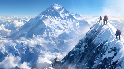 Climbers Braving the Ascent A D Rendered Satellite View of Everest in the Himalayas Mountains Range Generative ai - obrazy, fototapety, plakaty