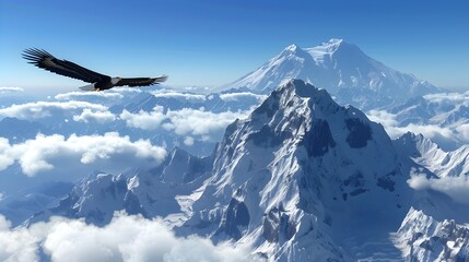 Naklejka na ściany i meble D Rendered Aerial View of Majestic Everest in Himalayas Range with Soaring Eagle Generative ai