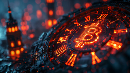 the countdown to the next Bitcoin halving concept, Bitcoin symbol on the vintage clock