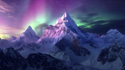 Tranquil Night Satellite View of Everest Mountain Under Northern Lights Generative ai - obrazy, fototapety, plakaty