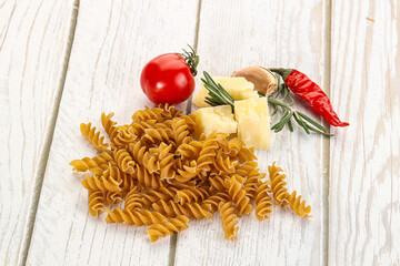Raw whole grain pasta fusilli