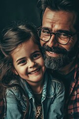 A young girl and an older man smile for the picture. Fictional Character Created by Generative AI. - obrazy, fototapety, plakaty