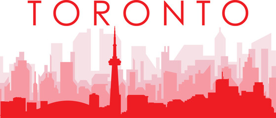 Red panoramic city skyline poster with reddish misty transparent background buildings of TORONTO, CANADA
