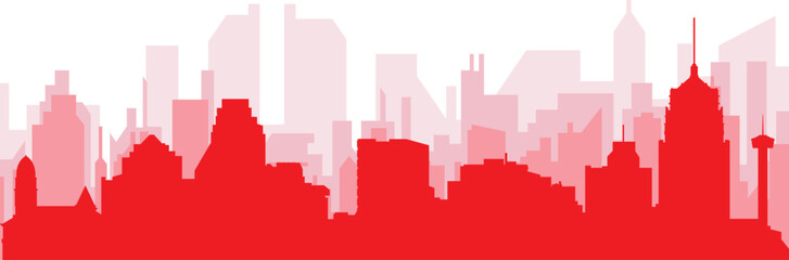 Fototapeta na wymiar Red panoramic city skyline poster with reddish misty transparent background buildings of SAN ANTONIO, UNITED STATES