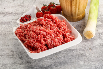 Minced beef meat in the bowl