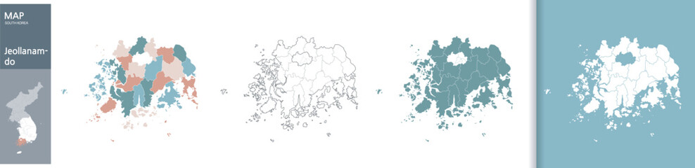 South Korea Korean peninsula Jeollanam-do map - obrazy, fototapety, plakaty