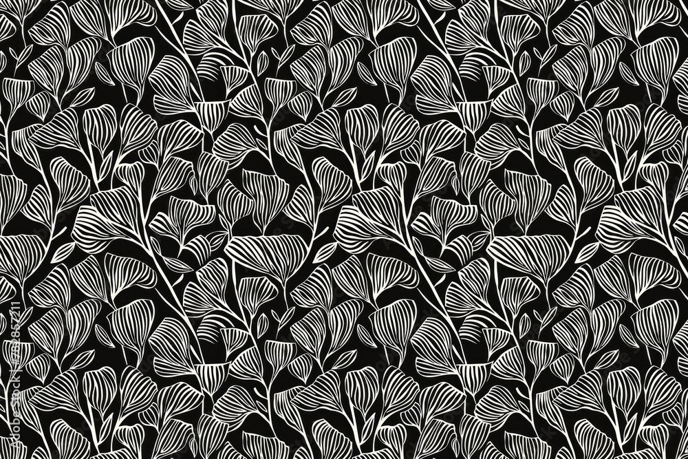 Poster toile pattern tapestry. linocut print. monochrome botanical pattern background. created with generat