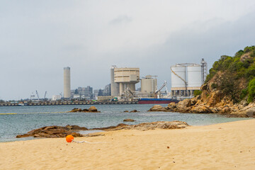 Lamma Island , Hung Shing Yeh beach and power station during sunny day at Islands District ,...