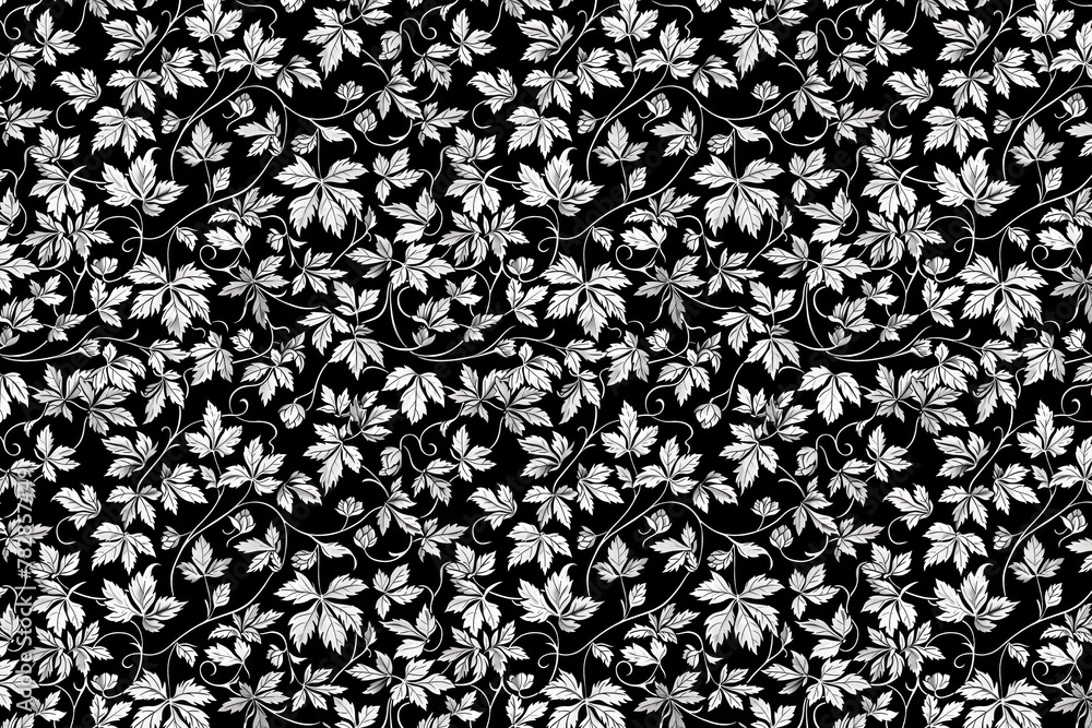 Poster Toile pattern tapestry. Arts and crafts. Monochrome botanical pattern background. Created with Generative AI technology.