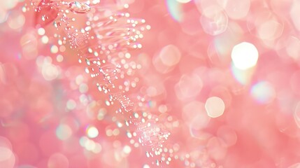 A gentle, pastel pink backdrop with a blurred holographic pattern, creating a sense of calm and tranquility. The holographic elements have a pearlescent quality. 