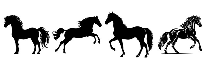 silhouette of horses