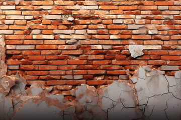 Brick wall with structural damage background. Generative ai design art concept.