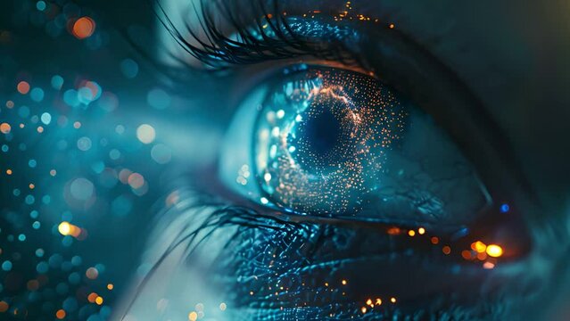 Futuristic lens: Animation of biometric retinal scan in advanced technology.